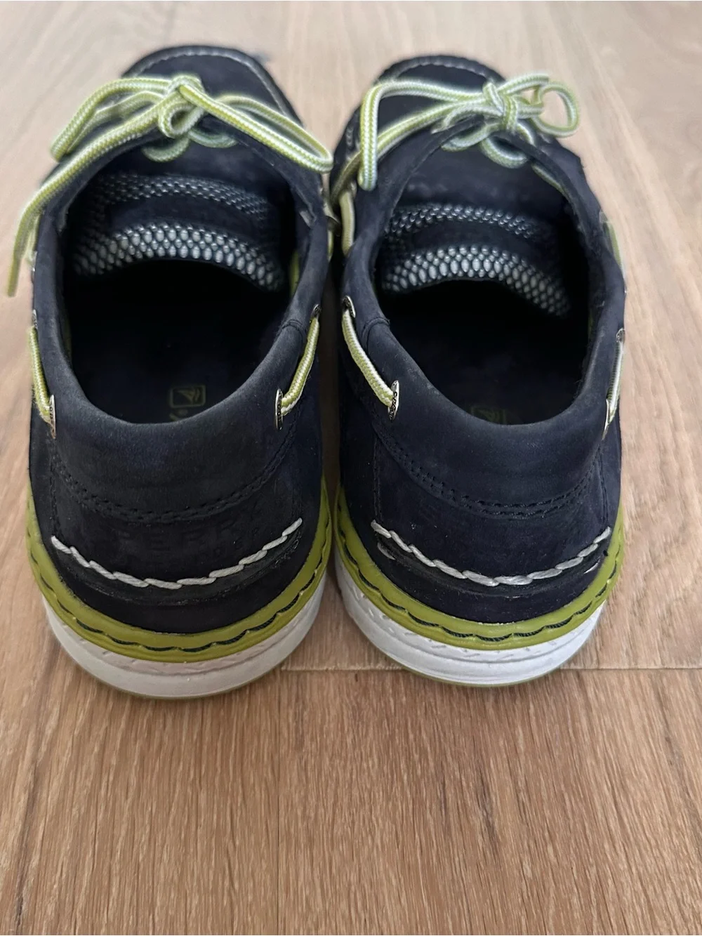 Sperry Navy Boat Shoes with Lime Green Accents